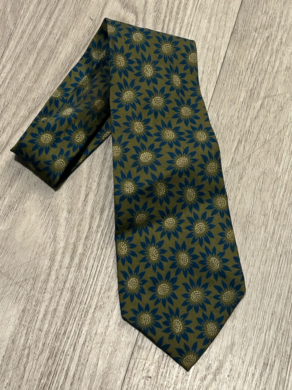 Giorgio Armani Olive Green Tie with Blue Floral Motif